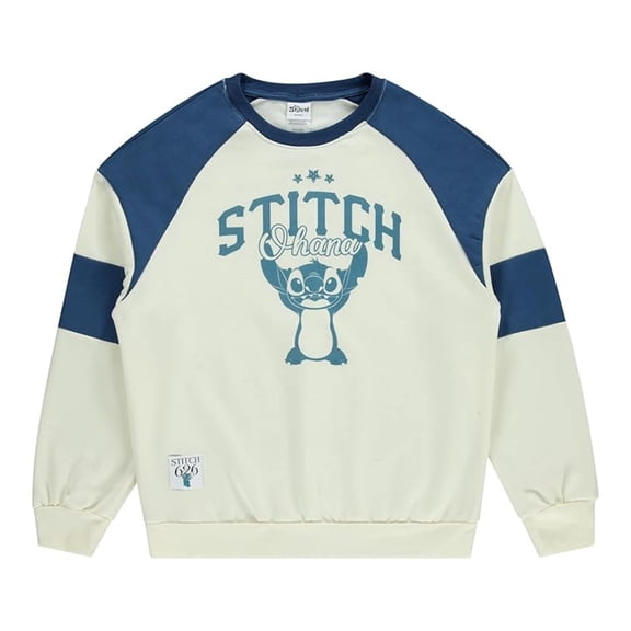 Disney Women’s Lilo and Stitch Sweatshirt, Printed Ohana Stitch Sweatshirt Blue Ivory - S
