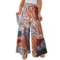 thumbnail image 1 of Pantalones Mujer Pantalones casuales con estampado floral Pantalones de pierna ancha con cordón para el trabajo (Multicolor XXL) Cgtredaw Para estrenar, 1 of 1