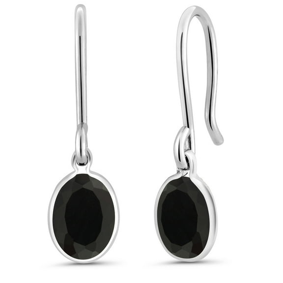 Gem Stone King 925 Sterling Silver Black Onyx French Wire Dangle Earrings for Women (1.60 Cttw, Gemstone December Birthstone, Oval 7X5MM)
