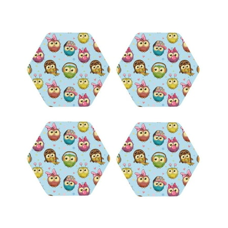 

Tideii Cute Cartoon Owls 3 for Leather Coasters 4 Pieces Anti-fouling and Anti-scalding Decorative Coasters Suitable for Restaurants Kitchens Coffee Shops-Hexagon
