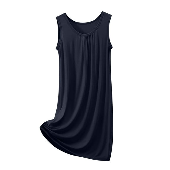 SuTry Women's Casual Nightdress Slim Fitting Pleated Sleeveless V-Neck Soft Comfy Fabric Mid-Length for Summer Coolness Sleep Wearing(Dark Blue#6,M)