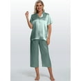 thumbnail image 3 of DAKIMOE Silk Satin Pajama Set for Women Capri Pajamas Short Sleeve Button Down Two Piece Pjs Sleepwear Soft Loungewear Nightwear, 3 of 8