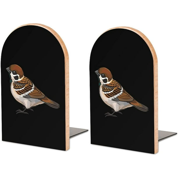 Sparrow Bird Modern Large Bookends Bookshelf Funny Wood Book Stopper