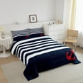 thumbnail image 3 of Erosebridal Navy White Stripe Bedding Comforter Set, Nautical Anchor Down Comforter, Breathable Bedding Sets with Comforter Room Decoration, 2 Pieces, 3 of 8