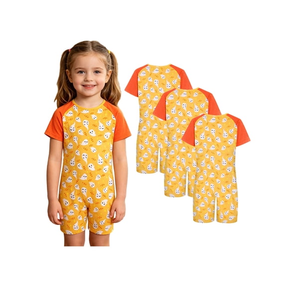 vastwit Boys Girls 3 Pack Adaptive Clothing for Special Needs Kids Cute Printed Anti-strip Romper Back Zip Jumpsuit Yellow 16