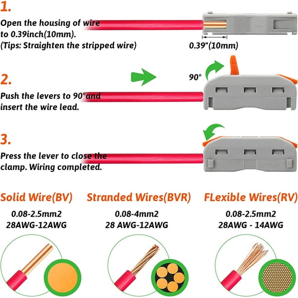 Connecteurs Electriques Rapide avec Levier, Bornes de Connexion Automatique  , 1-Fil 2-Entrées et Peut être