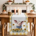 thumbnail image 2 of Table Runner 72 Inches Long for Kitchen Dining, Pig Sunflowers Dresser Scarf Farmhouse, Dining Table Decorations for Wedding/Parties, Yellow Floral Elegant Checkered Pastoral 18 x 72 In, 2 of 8