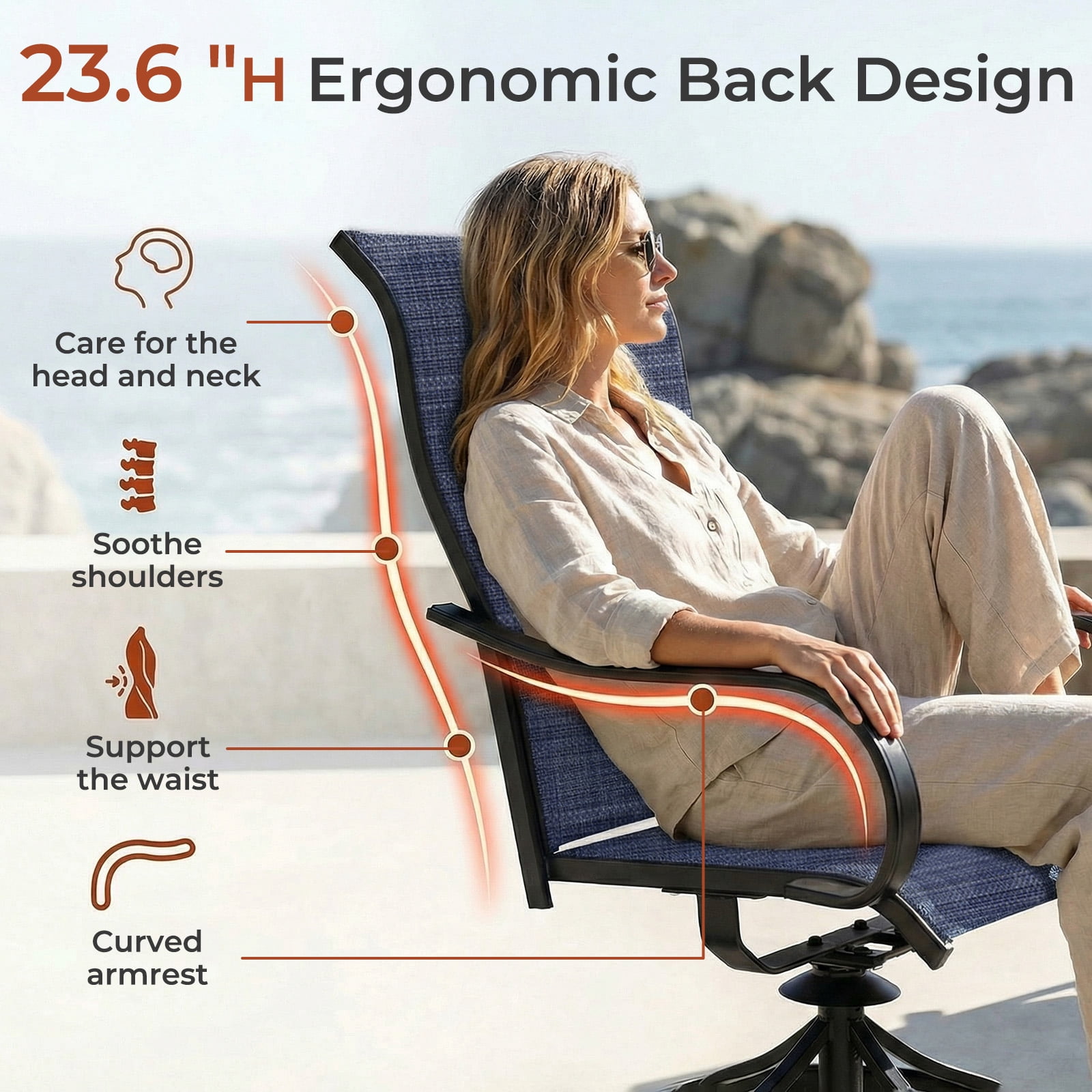 TLSUNNY Patio Swivel Dining Chairs Set of 4, All Weather Outdoor  Swivel Sling Chair with Textilene Fabric & Black Metal Frame for Outdoor Lawn Garden Pooside