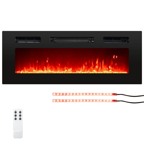 Costway 36" 5,000 BTU Electric Fireplace with LED Light Strips Remote Crystal Stones