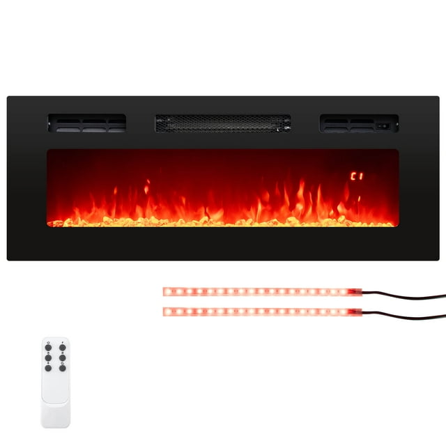 Costway 36" 5,000 BTU Electric Fireplace with LED Light Strips Remote Crystal Stones