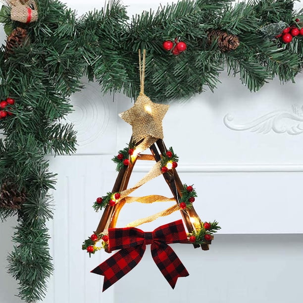 Xihbxyly Corona Navideña con Luz Led, Ratán Duradero, Decoración Invernal para Puerta de Entrada, Adorno Navideño para Colgar En La Pared, para Uso En Interiores y Exteriores, 30 X 24 Cm.
