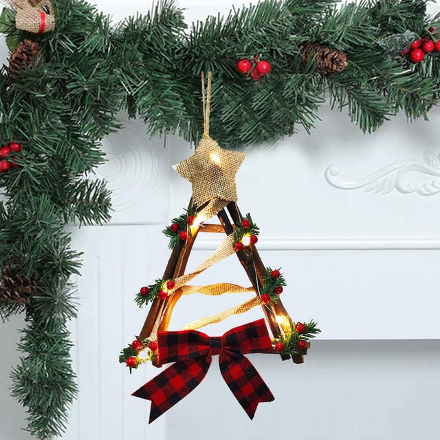 Fiudx Corona Navideña con Luz Led, Ratán Duradero, Decoración Invernal para Puerta de Entrada, Adorno Navideño para Colgar En La Pared, para Uso En Interiores y Exteriores, 30 X 24 Cm.