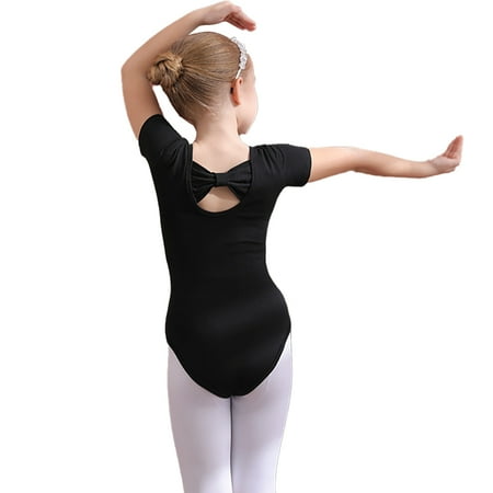 MXIEZI Girls Cotton Practice Clothing Short-Sleeved Summer Toddler Kids Dance Outfit 3-11 Years Gymnastics Leotards with Skirt for Girls