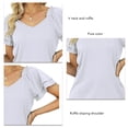 thumbnail image 4 of Estrela Camiseta de Manga Corta con Volantes de Color Puro para Mujer, Camiseta cómoda con Cuello en V para Mujer, Camiseta de Color Liso, Top Blanco XL, 4 of 5