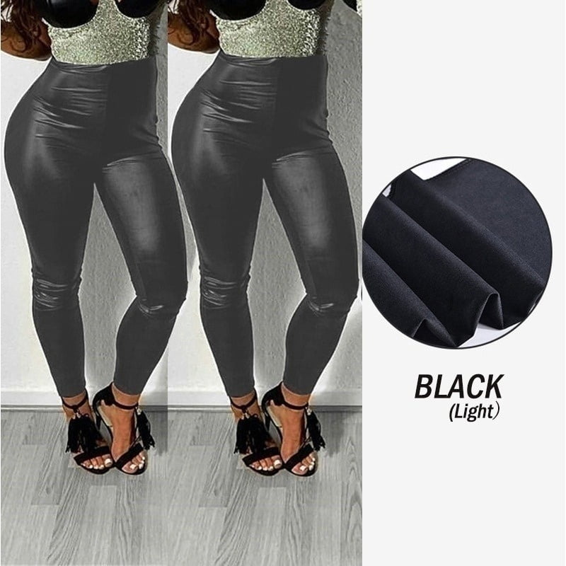 Newest Ladies Leggings Yoga Pants Hip Pants Women Goth Black Leather Pencil Trousers Slim Elastic Ass PU Leather Skinny Tights Pants Black Can Choose Plus Velvet Walmart