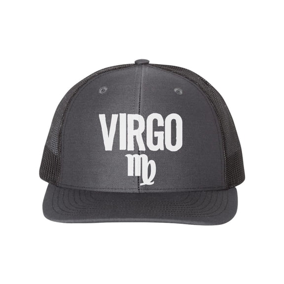 Virgo Hat, Virgo, Trucker Hat, Adjustable, 10 Different Colors!, Gift For Virgo, Horoscope Hat, Astrology Hat, Virgo Apparel, White Text, Charcoal/Black