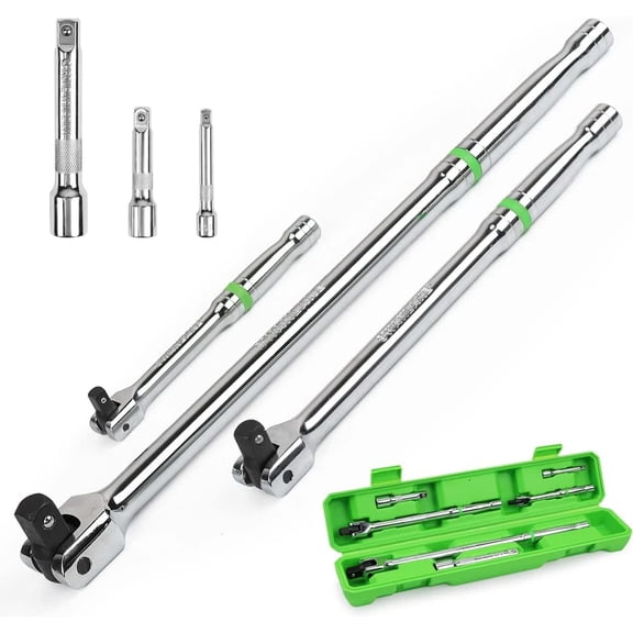 SWANLAKE 6PC Breaker Bar Set,1/4", 3/8" & 1/2" Drive,Heavy Duty Breaker Bars, 6-inch, 10-inch, 15-inch Length with 180° Rotatable Head