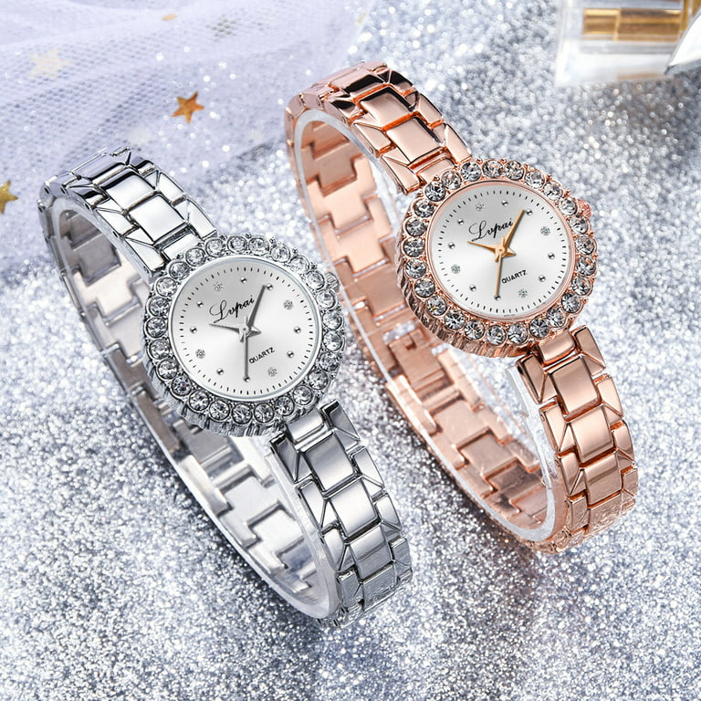 Rose Gold Chronograph Fashion Style Ladies Watches Women Crystals Bling  Watch