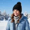 thumbnail image 3 of Womens Pompom Beanie Hat Knit Winter Hat with Warm Fleece Lined, 3 of 8