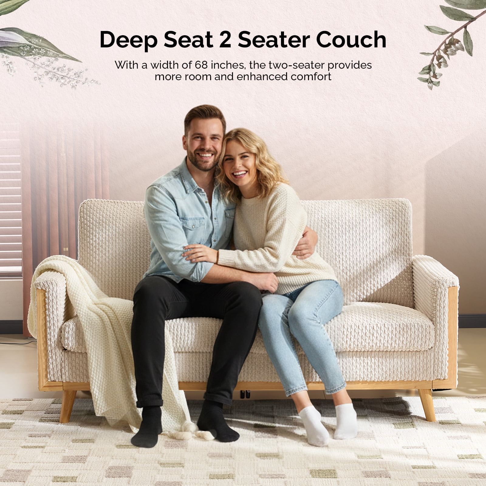 Ktaxon Corduroy Loveseat Sturdy Build, 2 Seater Sofa Solid Wood Frame, Living Room Couch Deep Seat for Small Space Apartment Home Beige