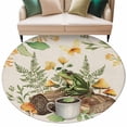 thumbnail image 2 of Round Area Rug 5ft,Pastoral Coffee Frog Mushroom Washable Carpet Non-Slip Runner Accent Rugs Indoor Floor Mat for Bedroom Living Room Decor,Retro Bread on Linen, 2 of 9