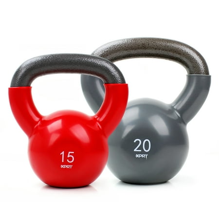 XPRT Fitness Vinyl Kettlebell Weight Combo Set of 2  15 and 20 Lbs.