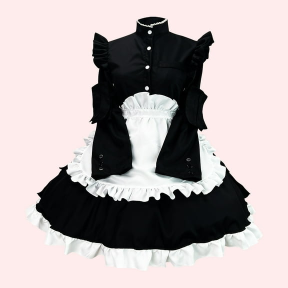 Guieoi Dress for Women under $10.00 Plus Size Women's Long Sleeve French Maid Standing Collar Lace Role-playing Dress Black Black*Friday/Cyber*Monday