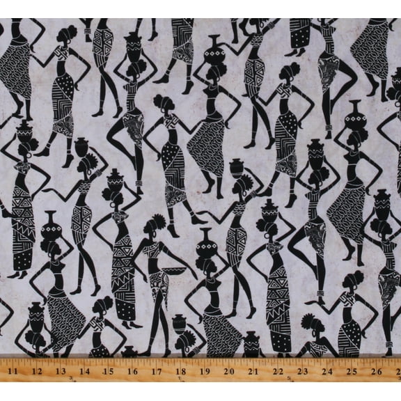 Cotton African Woman Women Ladies Baskets Africa Costumes Cultural Ivory Cotton Fabric Print by the Yard (CX9988-IVOR-D)