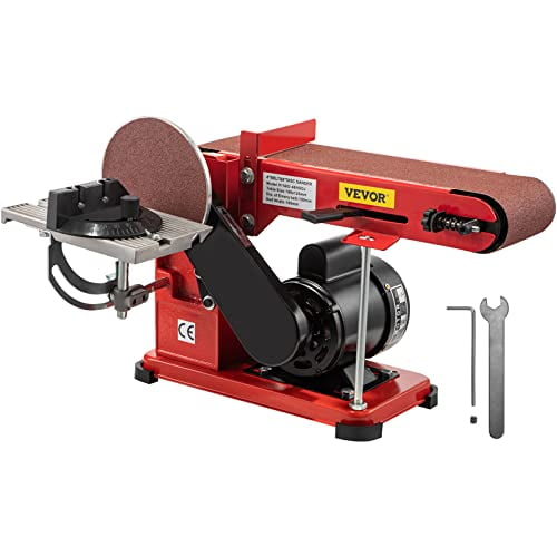 VEVOR Belt Sander 4" x 36", Disc Combo Sander 6",Electric Adjustable Bench Belt Sander 375W,Grinder Bench Sanding Machine with 4 Rubber Foot Pad, Red
