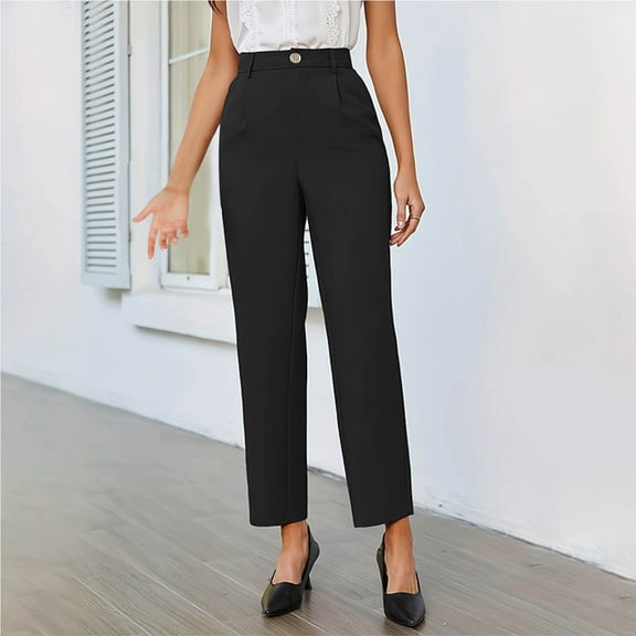 Straight Leg Pants for Woman High Waist Trendy Pants with Pockets for Work and Casual