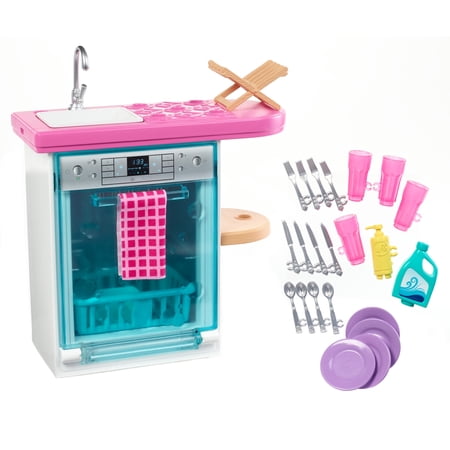 Barbie Indoor Furniture Set with Kitchen Dishwasher & Accessories