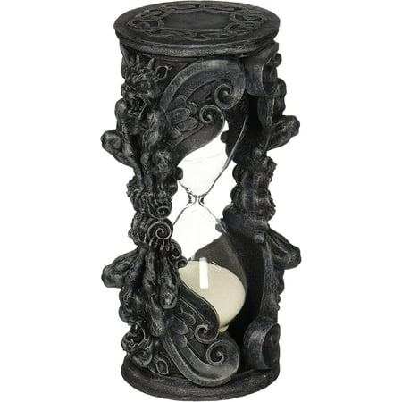 Design Toscano Gothic Grains of Time Gargoyle Hourglass While four Gothic gargoyles hide amidst medieval detail the alabaster grains of time sift silently through a sensual highway of transparent glass in this handsome home accent fit for any castle. This Gothic work of decorative art is a stylish home accent and an amusing glass timepiece (as long as you don t require Greenwich Mean Time!) Cast in quality designer resin exclusively for Design Toscano  our hourglass empties within 5 minutes. An imaginative gift for any aficionado of timepieces or gothic gargoyle lore! 3  Wx3 Dx6 H. 1 lb.