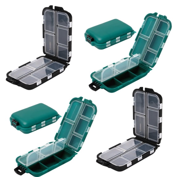 FOAUUH Small Fishing Tackle Box 4 Pcs Portable Tackle Box Organizer Fish Lure Baits Storage Box Containers Mini Tackle Box for Hook,Jewelry, Bead, 10 Compartments (Black and Green)