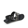 thumbnail image 2 of Studded Low Heel Wedges Sandals Thong Black Faux Leather, 2 of 5
