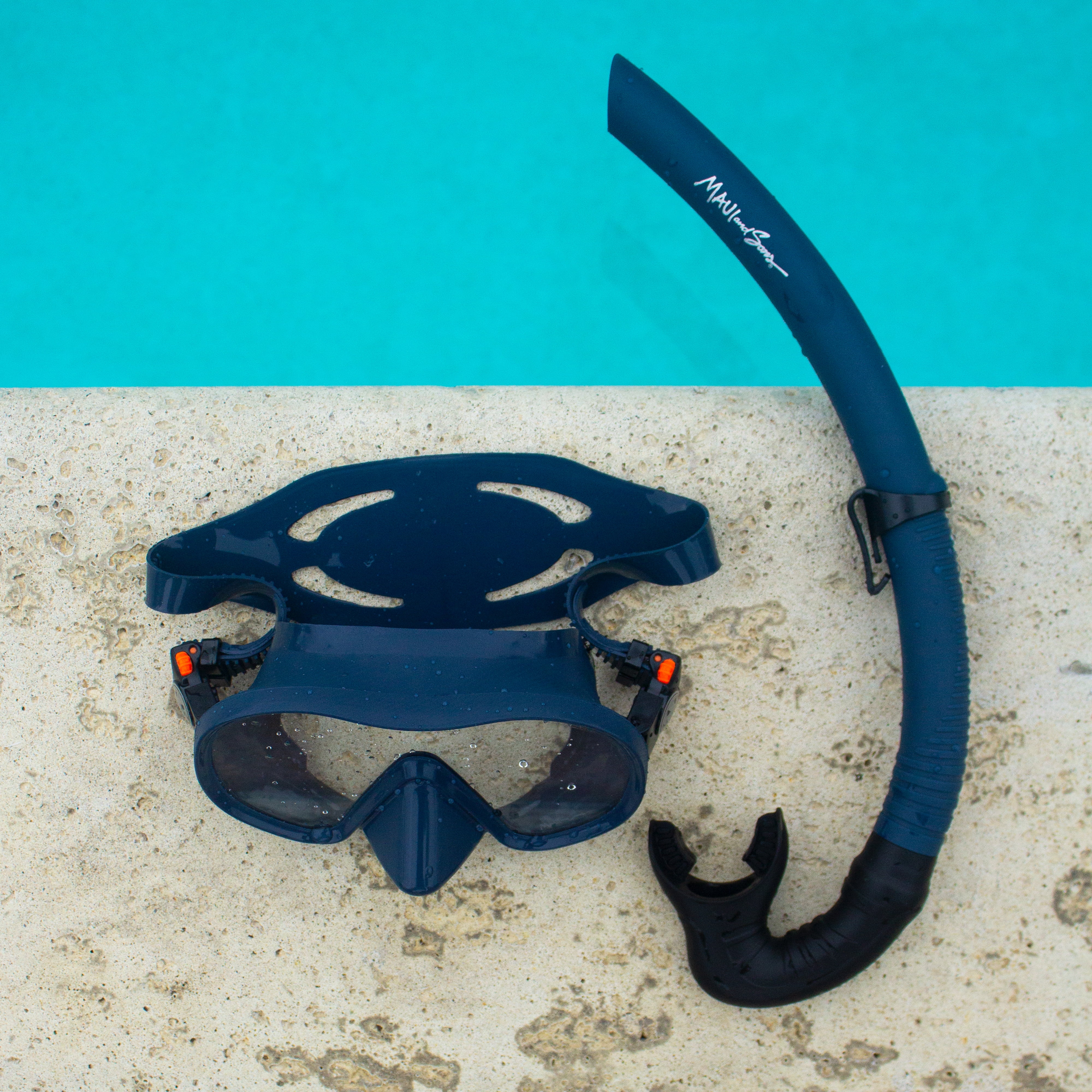 Maui and Sons High-End Silicone Pro Diving Kit w/Snorkel Mask Adult One Size Fits All Blue