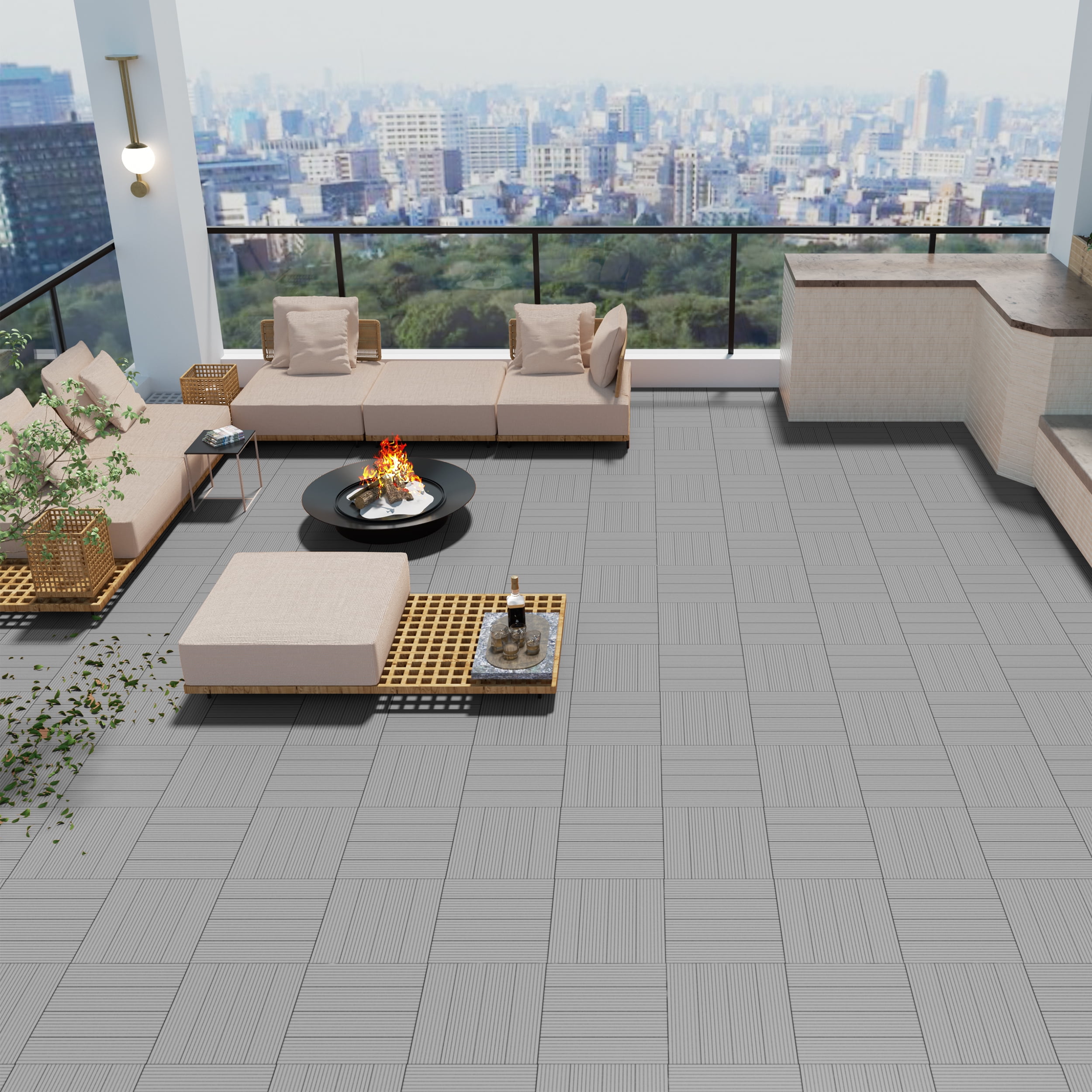 TrumanPick 36 PCS Deck Tiles Patio Pavers Interlocking Flooring Tiles 12"W x 12"L Waterproof Outdoor Flooring for Patio Garden Balcony Backyard All Weather Use, Mid Gray