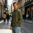 thumbnail image 2 of GrmtClth Mens Shirts Long Sleeve Collar Button Down Wrinkle Free Regular Fit Solid Tone Office Business Casual Tops Army Green M, 2 of 7