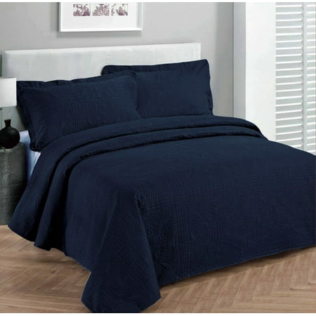 Charcoal Gray Coverlet Fancy collection 3pc Bed Spread Embossed Bedsocover Solid Over size King / California king Navy Blue New ()