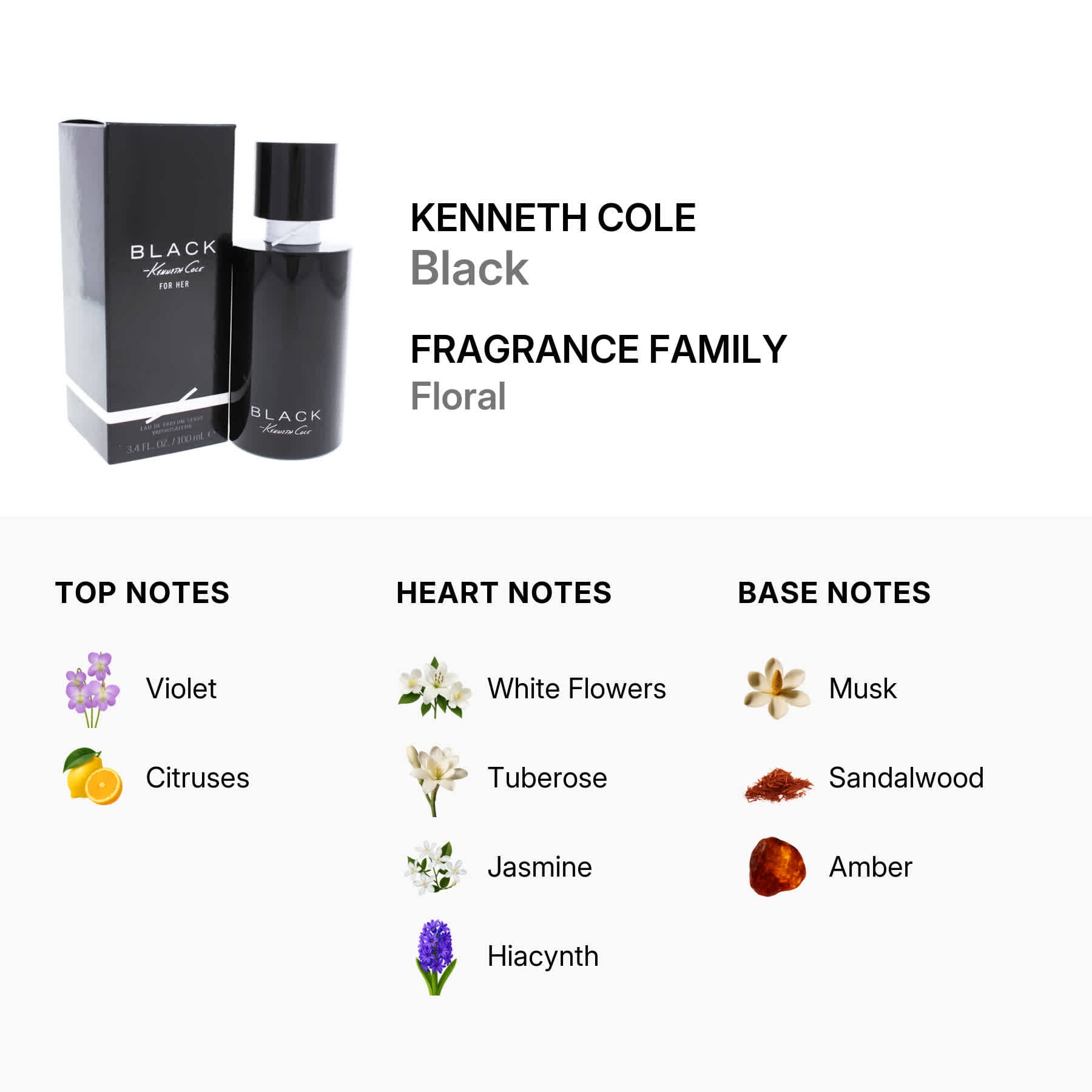 Kenneth Cole Black Eau de Parfum, Perfume for Women, 3.4 Oz