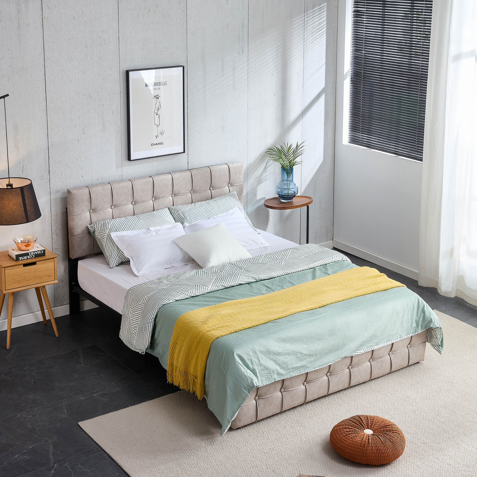 Bianlte Full Size Bed Frame,Modern Upholstered Platform Bed with