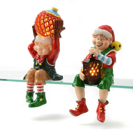 Sitting Elves Flameless Candles, Set of 2