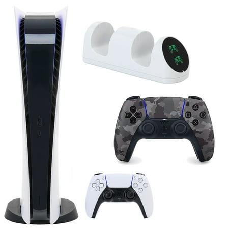 Sony PlayStation 5 Digital Console with Extra Gray Camo Dualsense Controller and Dual Charging Dock