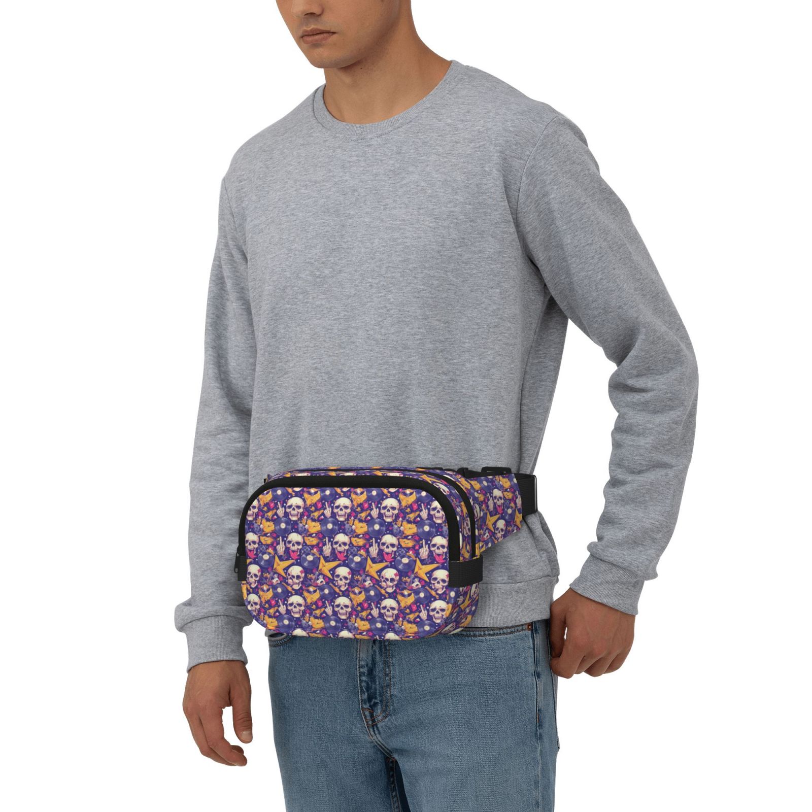 Fuzoiu rock Skull record Print Unisex Square Double Layer Waist Bag,Crossbody Fanny Pack Travel Workout Accessory