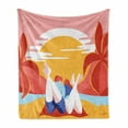 thumbnail image 1 of Beach Soft Flannel Fleece Blanket, Colorful Summer Romance Cartoon Image of Young Couple on Sands with Palm Trees Ocean, Cozy Plush for Indoor and Outdoor Use, 50" x 60", Multicolor, by Ambesonne, 1 of 5