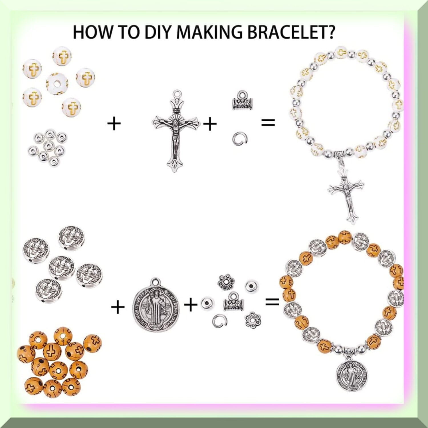 DIY Rosary Bracelet Making Kit 276Pcs Round Cross Beads