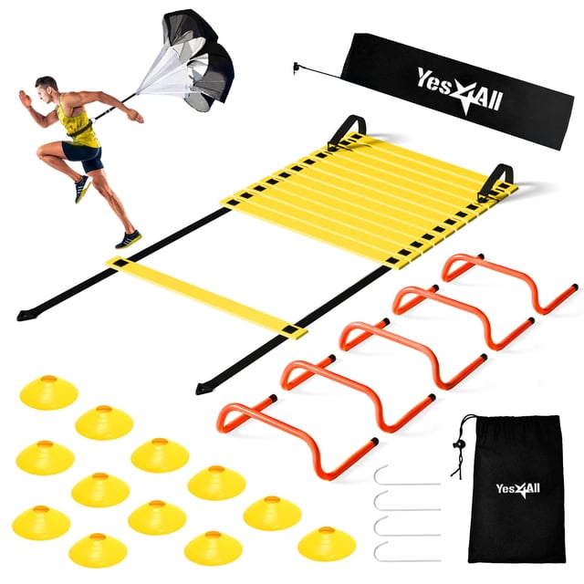 Set de entrenamiento de velocidad Yes4All con escalera de agilidad de 4,5 m, paracaídas de resistencia y vallas