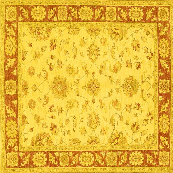 Ahgly Company Machine Washable Indoor Square Oriental Yellow Traditional Area Rugs, 7' Square