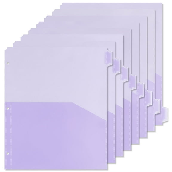 NISHUNA 8 Pcs Binder Pockets for Organizing Schedules Plastic Binder Pockets File Document Pockets 3-Holes Punched Binder Pockets (A4)