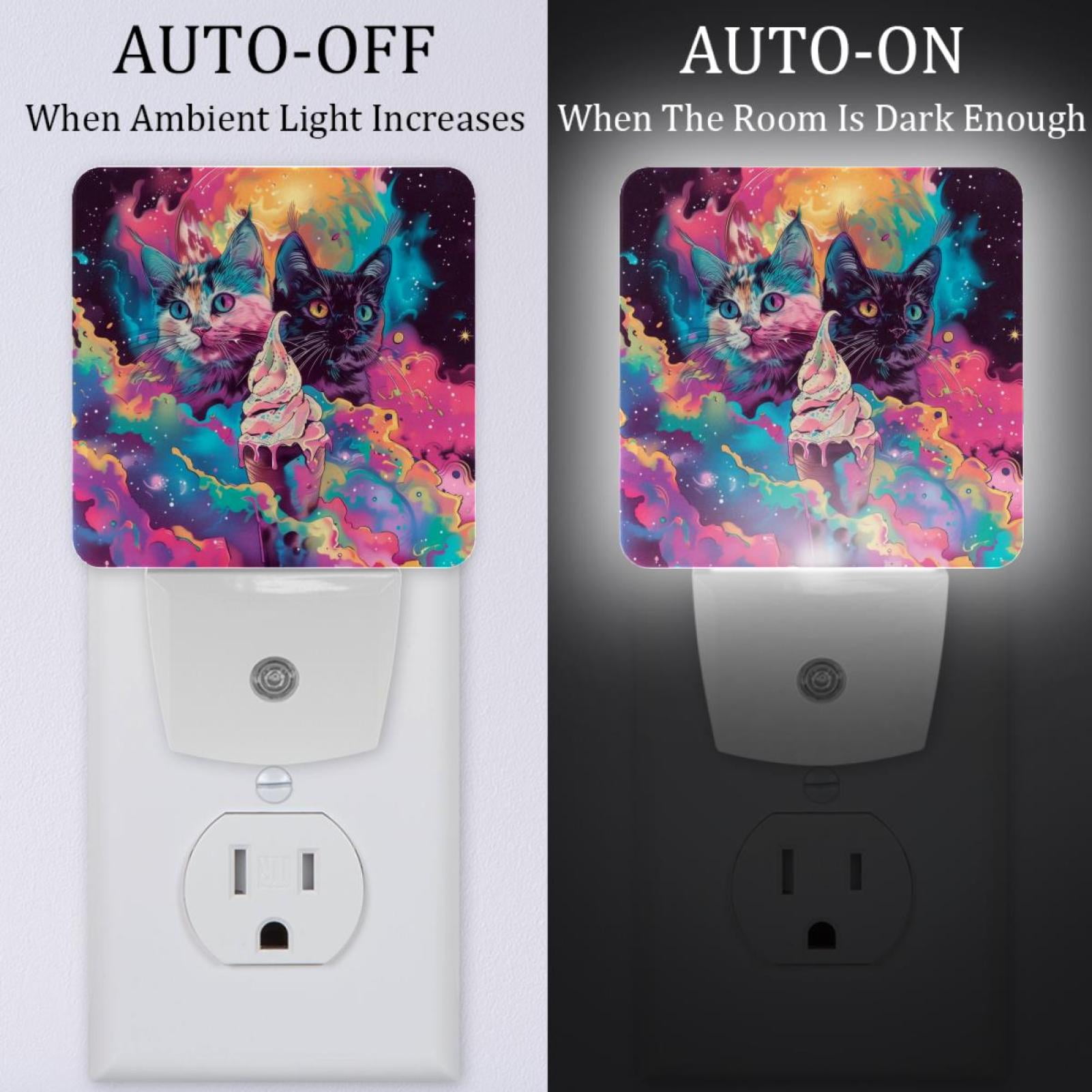 PhooArto Colorful Cat Ice Cream Galaxy Plug in LED Night Light Auto Sensor Dusk to Dawn Decorative Night for Bedroom, Bathroom, Kitchen, Hallway, Stairs, Baby's Room, Energy Saving