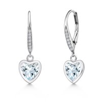 Gem Stone King 925 Sterling Silver Sky Blue Aquamarine and Lab Grown Diamond Earrings for Women | 1.56 Cttw | Gemstone March Birthstone | Heart Shape 6MM
